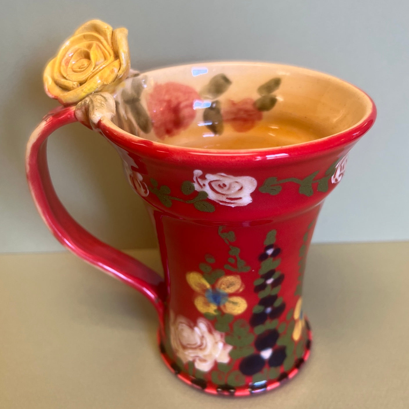 Coffee Cup Red With Yellow Flowers Don Swanson 167