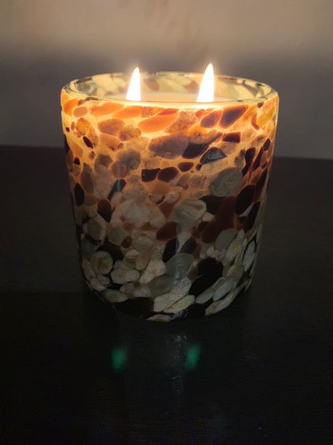 Brown, White & Clear Glass Soy Candle