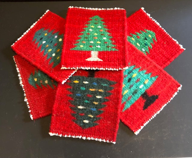Coasters With Hand Woven Christmas Trees