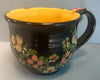 Coffee Cup Black With Red & Yellow Flowers